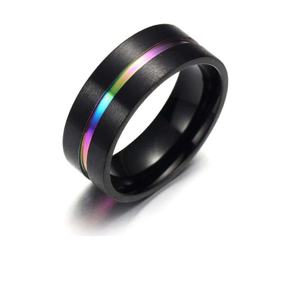 Milo Ring - Men's Black Titanium - Rainbow Stripe - Picture 7 of 7